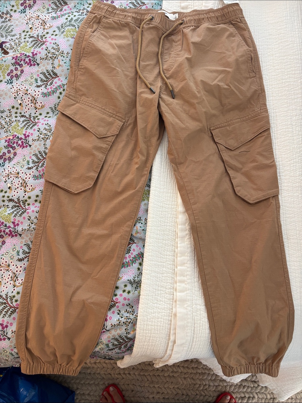 BP Men's Cargo Jogger Pants in Brown - Elastic Waist & Drawstring Size M